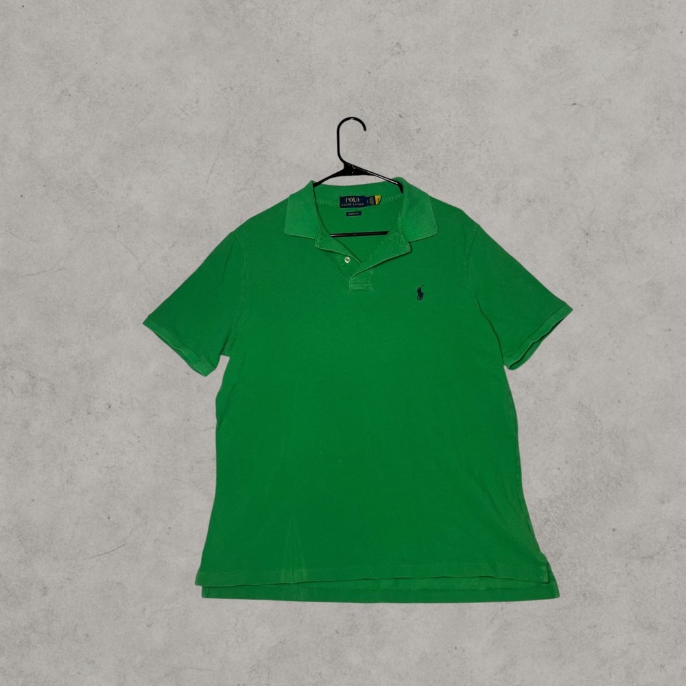Polo Ralph Lauren Mens Classic Fit Cotton Mesh Polo Shirt Green Navy Pony Logo L